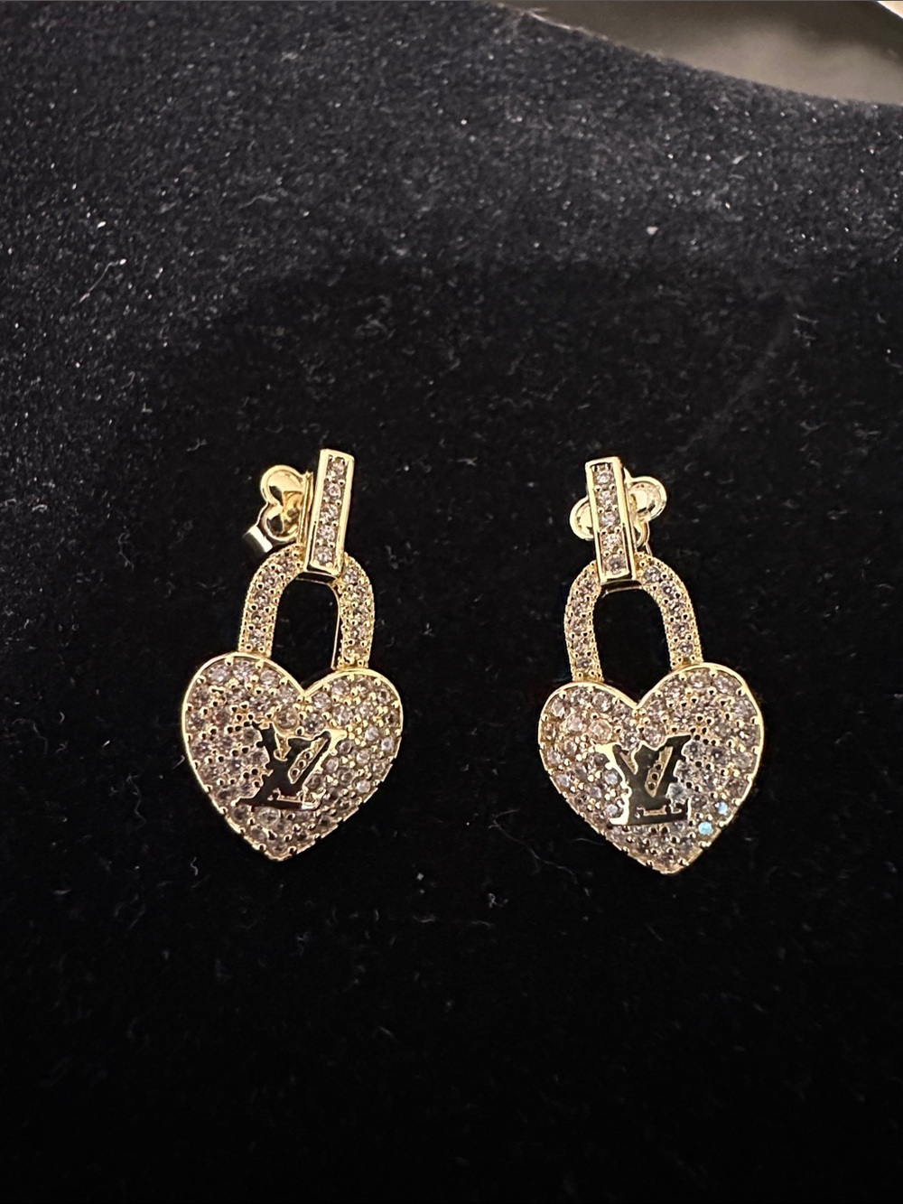 Crystal Heart Padlock Drop Earrings in Gold Tone Fashion Inspired